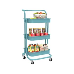 3-Tier Rolling Steel Storage Bin Utility Kitchen Cart with Wheels in blue, Bath Cart and Organizer Cart
