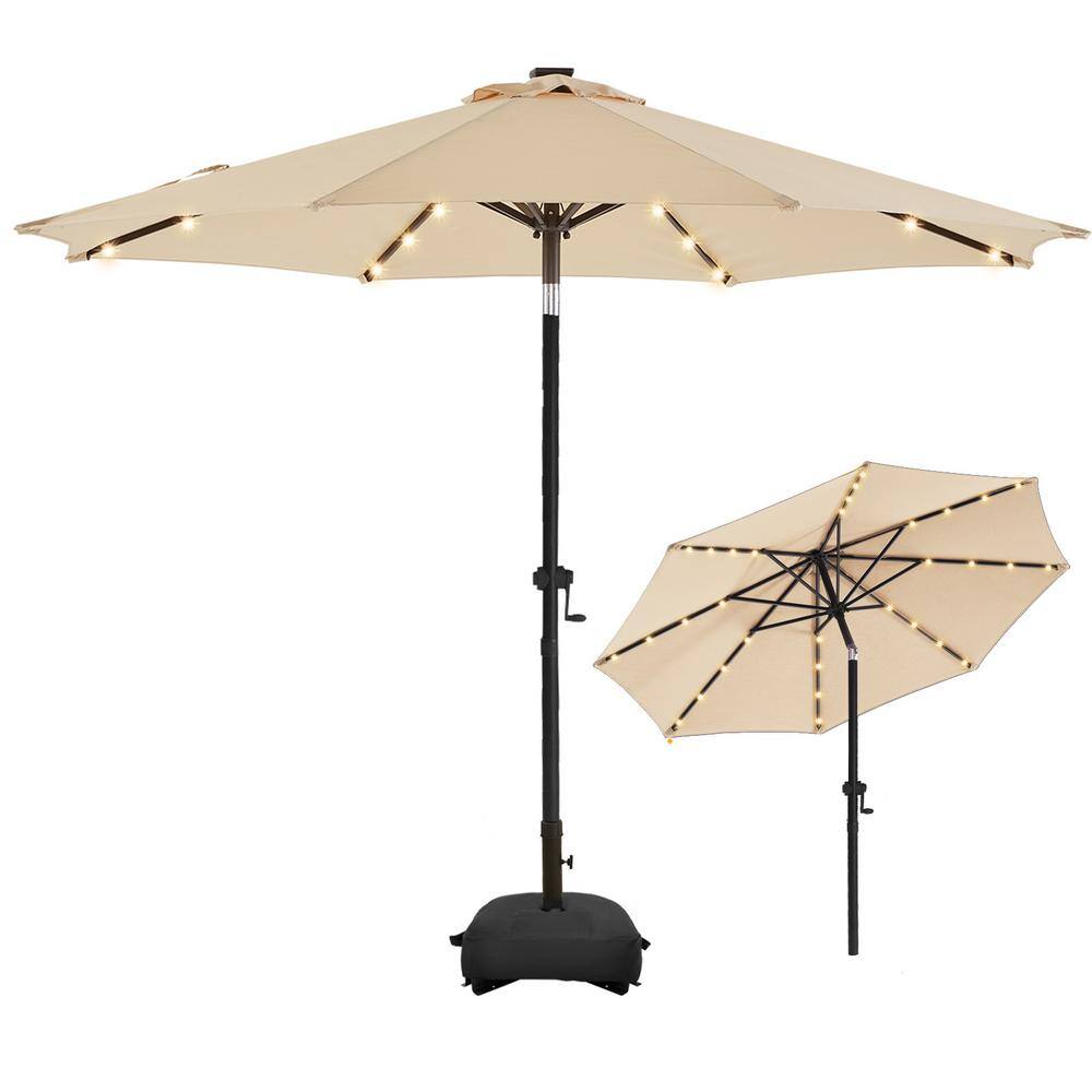 PASAMIC 11 ft. Aluminum Solar Led Market Umbrella Outdoor Patio ...