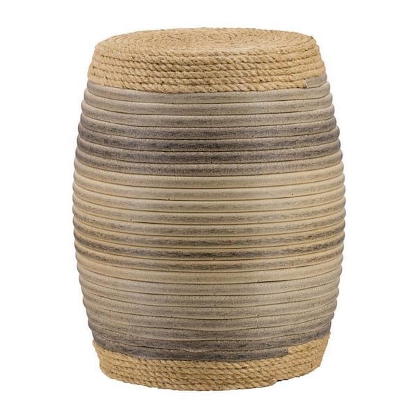 Benjara 14.2 in. Natural Brown Round Rattan End/Side Table with Wooden Frame
