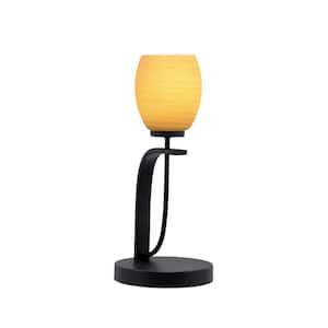 Olympia 16.25 in. Matte Black Piano Desk Lamp with Cayenne Linen Glass Shade