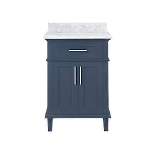 Sonoma 24 in. Single Sink Freestanding Midnight Blue Bath Vanity with Carrara Marble Top (Assembled)