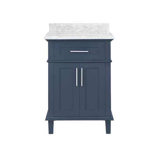 Sonoma 24 in. Single Sink Midnight Blue Bath Vanity with Carrara Marble Top (Assembled)