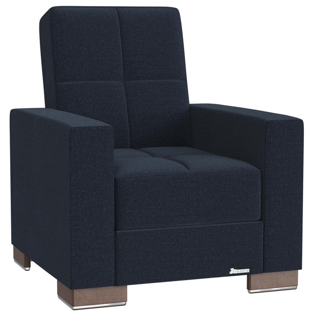 Denim Dark Blue Metal Armchair with Hidden Storage