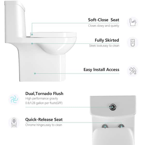 Hlihome 12 In Rough In 1 Piece 1 6 Gpf Side Left Dual Flush Elongated Siphonic Jet Toilet In White Seat Included Dk 9073 Sld134