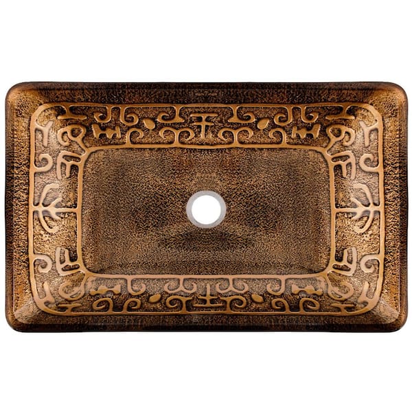 Donatello Golden Greek Glass 23 in. L x 15 in. W x 5 in. H Rectangular Vessel Bathroom Sink