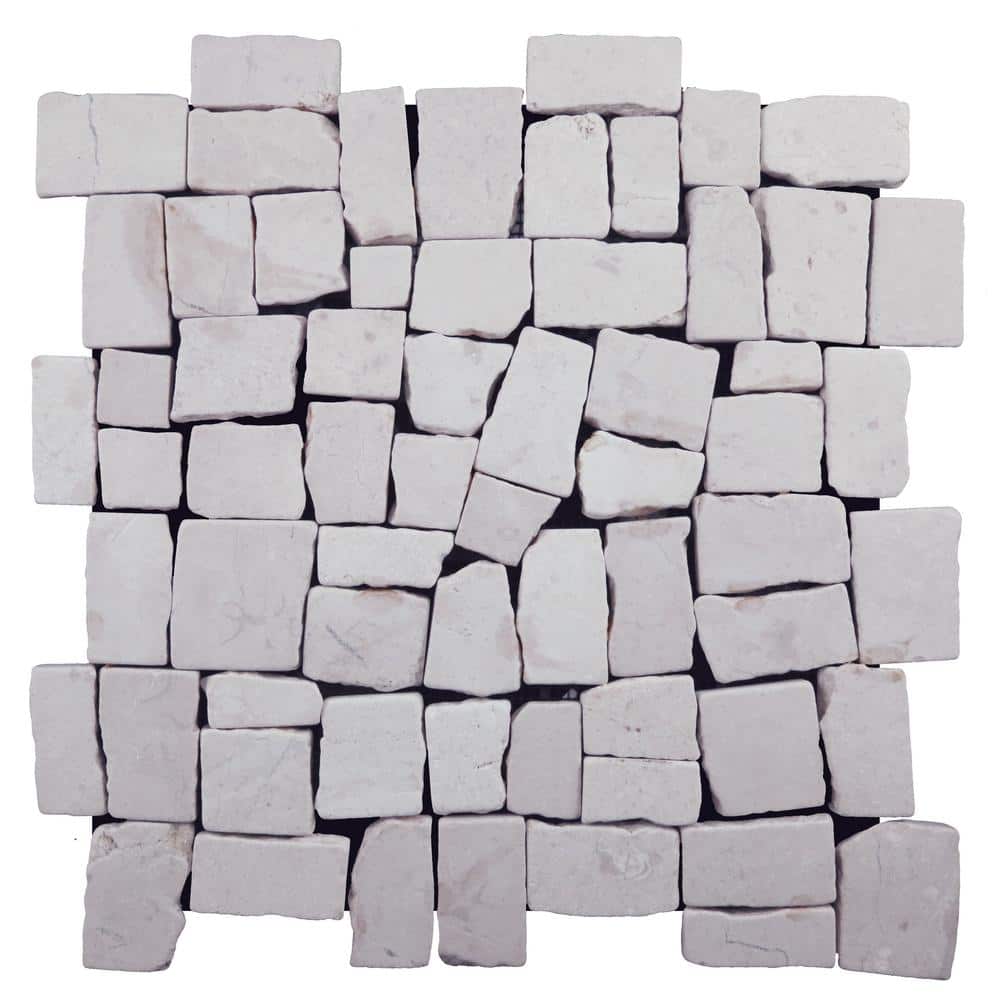 11" x 11" White Marble Pebble Mosaic Tile
