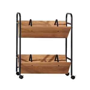 Querencia 31 in. Beige Acacia Wood 2-Shelf Standard Bookcart with Metal Frame