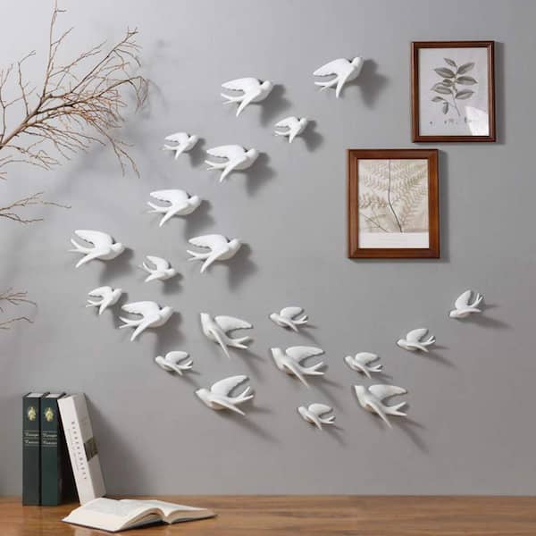 MOEPISY Set of 6 White Ceramic Birds Doves Sparrows Swallows Wall