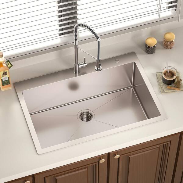 Amucolo 33 in. Drop-in/Topmount Single Bowl 16 Gauge