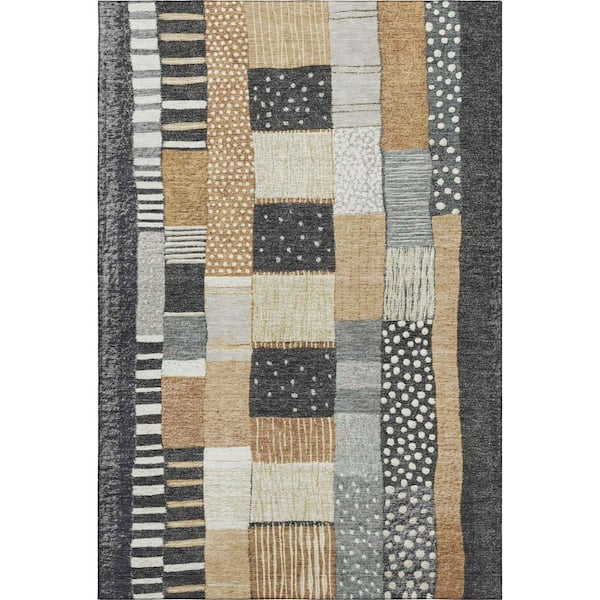 Mayfield Premium Machine Washable Abstract AMF1960 Black 8 ft. x 10 ft. Area Rug