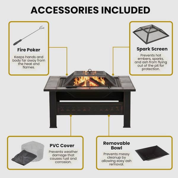 SEGAWE Hexagon Square Round Fire Pit - Portable Steel Outdoor Brazier For Patio & Yard - Black Manual Wood-Burning Stove (3 Shapes In 1)