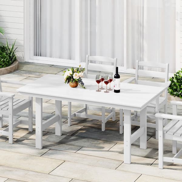 Shoreside Plastic All-Weather 66" x 34" Rectangular Outdoor Patio Dining Table, White