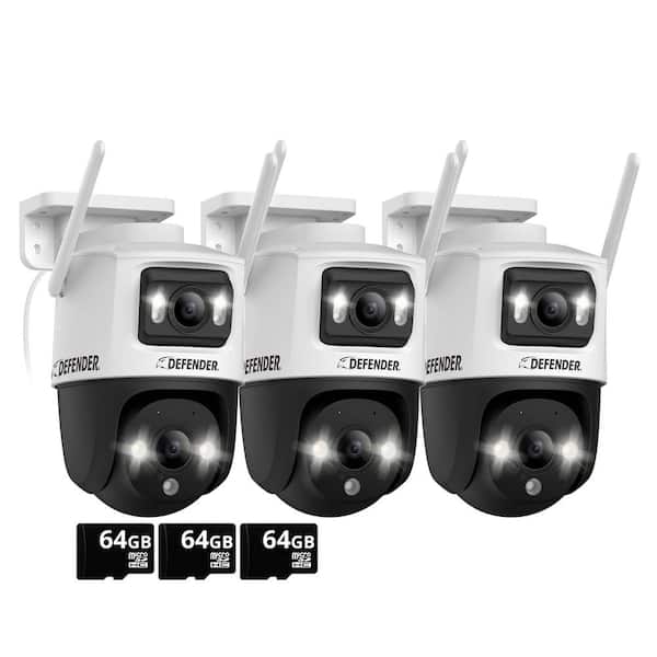 AI Powered Guard Pro 3K PLUS Dual Lens PTZ Wi-Fi 6-Plug-in Security Camera with 64GB SD Card- 3 Pack