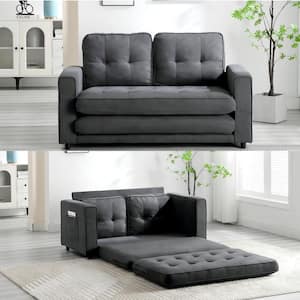 55 in. Space Saving Convertible 3 Fold Futon Sofa Couch Velvet Fabric Loveseat Pull Out Sleeper
