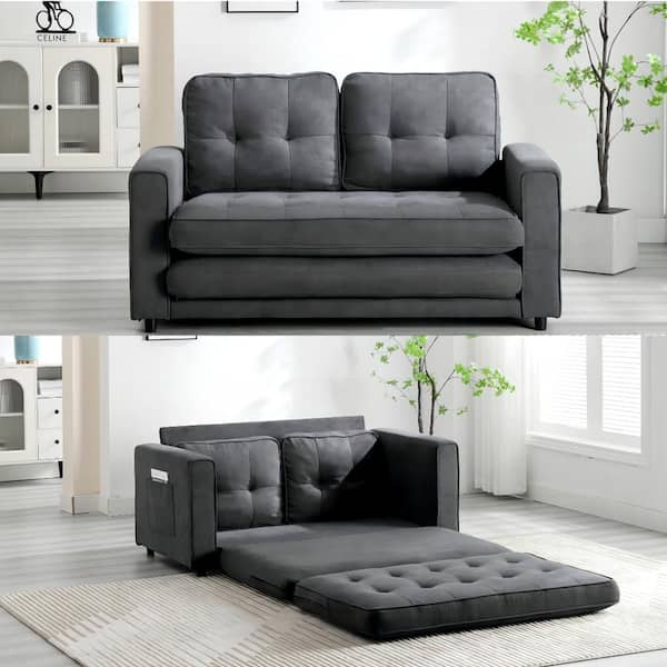 Magic Home 55 in. Space Saving Convertible 3 Fold Futon Sofa Couch Velvet Fabric Loveseat Pull Out Sleeper