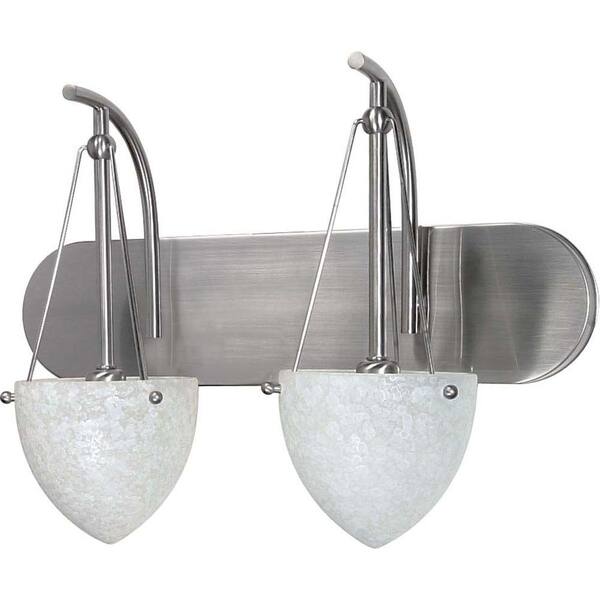 Glomar 2-Light Brushed Nickel Vanity Light with Water Spot Glass