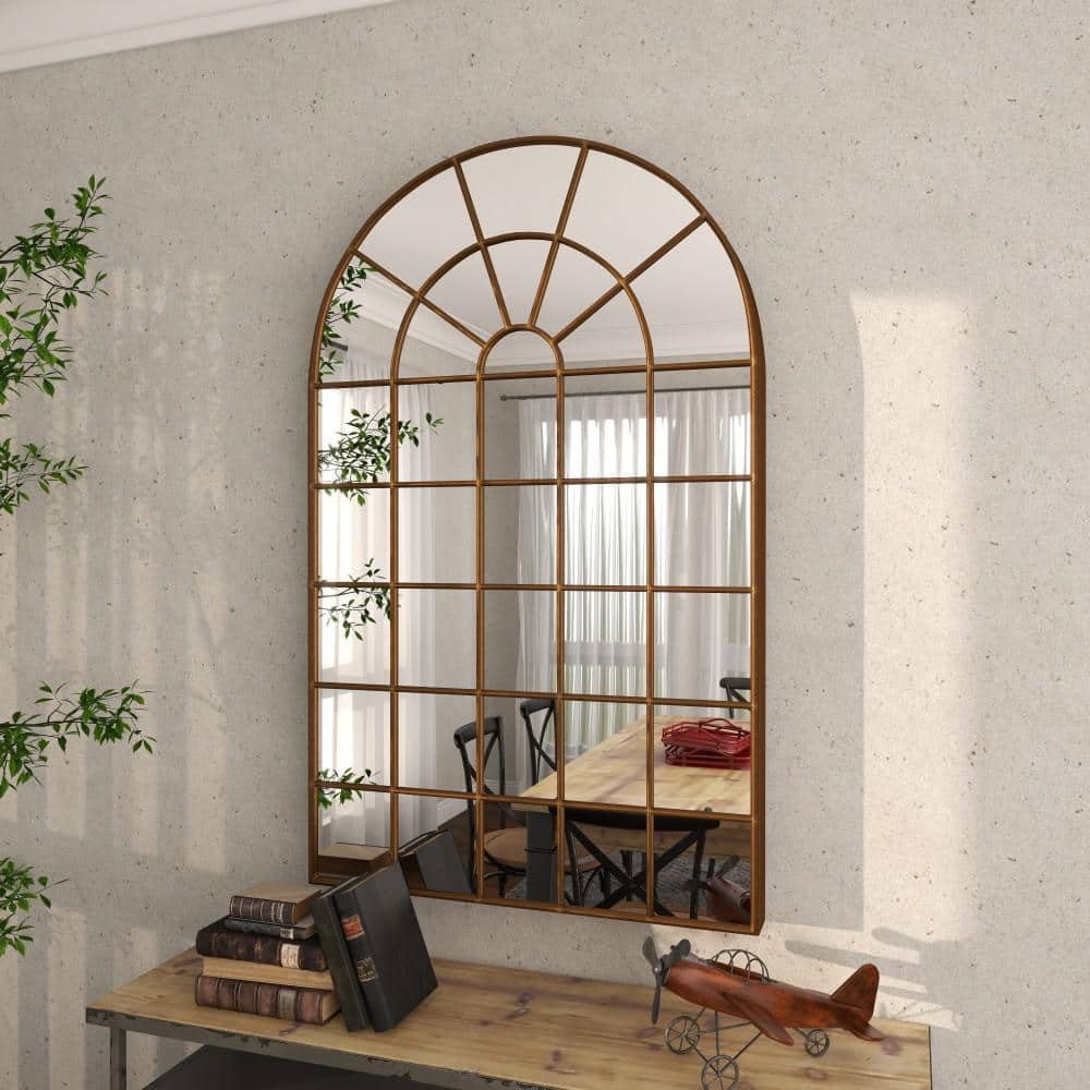 Bronze Arch Windowpane Full Length Wall Mirror