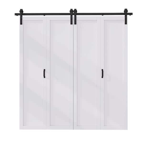 80 in. x 84 in. Assembled Bi-Fold 1 Panel White Primed DIY Available Solid Core MDF Sliding Barn Door with Hardware Kit