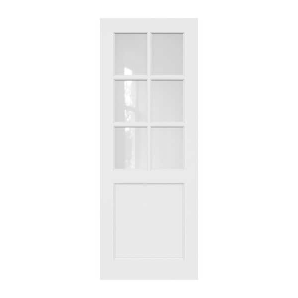 30 in. x 80 in. Modern 6 Lite Frosted Glass White Solid Core Wood MDF Primed Standard Interior Door Slab