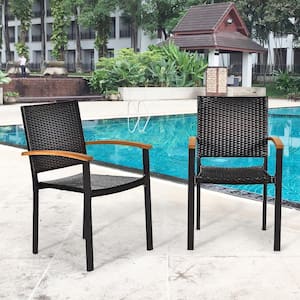 Patio Black Wicker Dining Chairs Armrest (Set of 4)