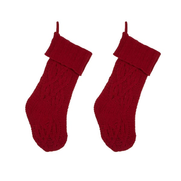 Glitzhome 2PK Knitted Polyester Red Christmas Decoration ( Stocking)
