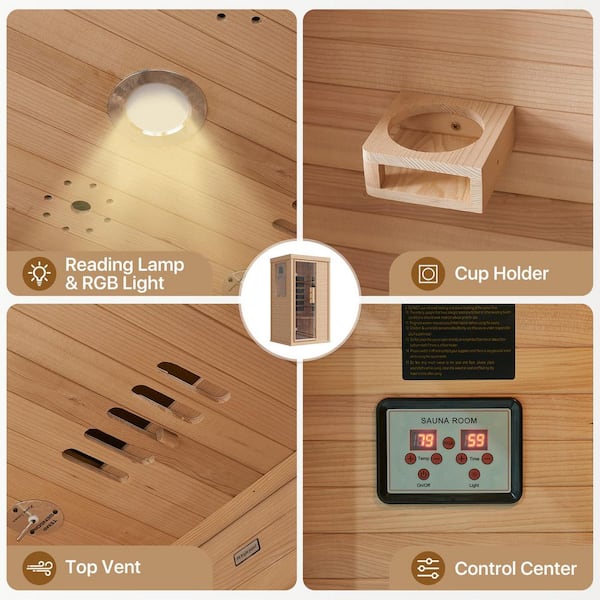 KZG 1-Person Indoor Hemlock Infrared Sauna with 4 Carbon Fiber Far