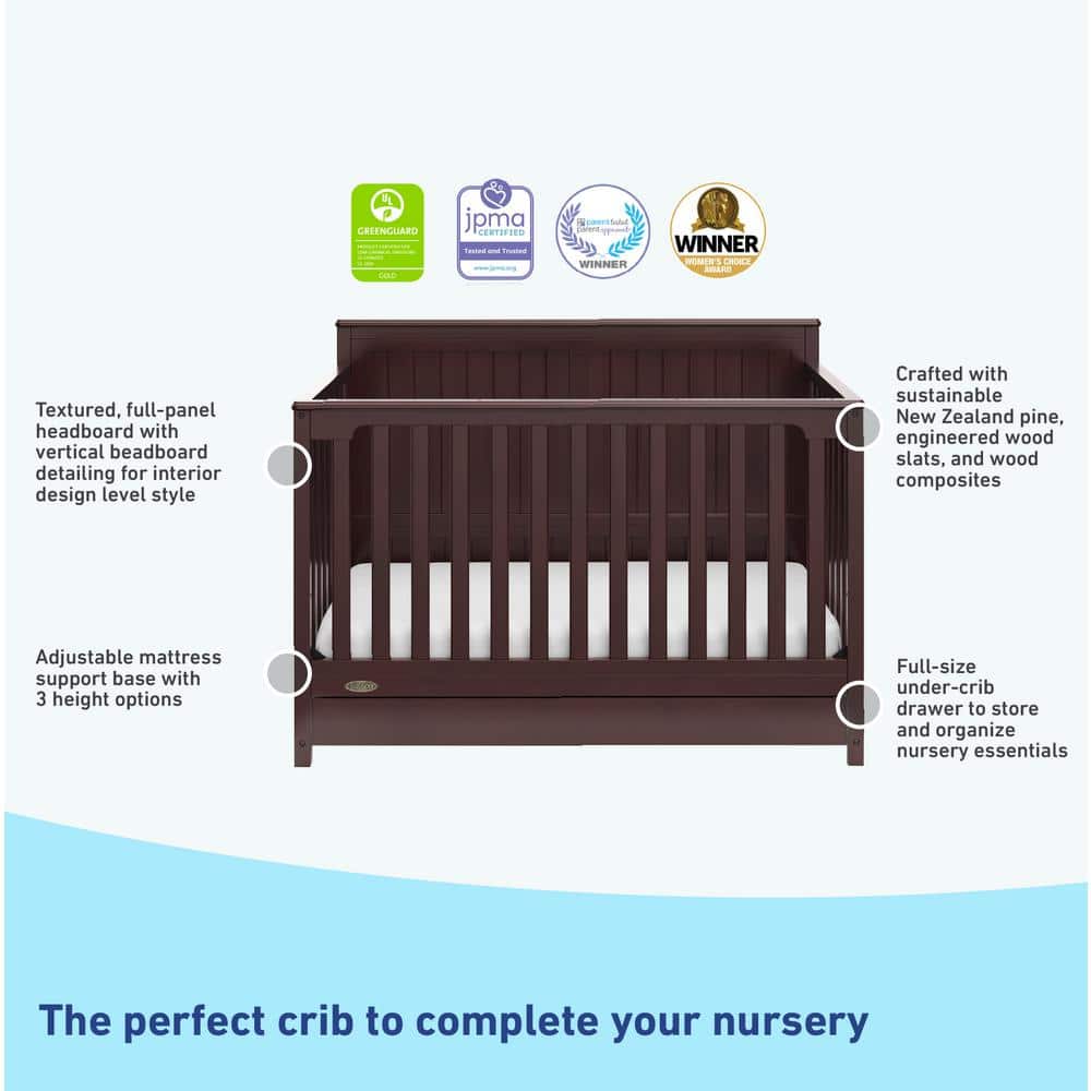 Hadley Espresso Painted Wood 4-in-1 Convertible Crib with Drawer