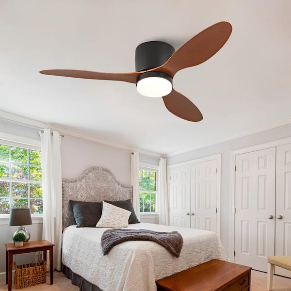 Modern 42 in. Black 3 ABS Blades Flush Mount Standard Ceiling Fan with LED Light and Remote Included for any room