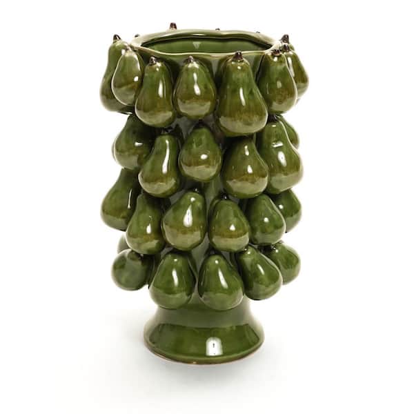 LuxenHome 12.4 in. Green Ceramic Modern Pear Pot Vase