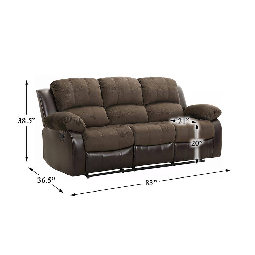 Chocolate Tufted Faux Leather Reclining Sofa with Pillow Back