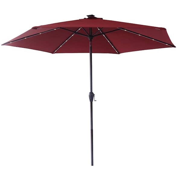 Sola 10 ft. Aluminum Market Solar Auto Tilt Patio Umbrella in Red