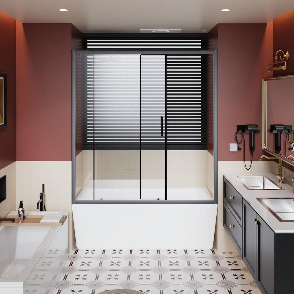 Eve 60 in. W x 62 in. H Single Sliding Tempered Glass Shower Door in Matt Black with Stainless Steel Handle price history on PriceWatchPro