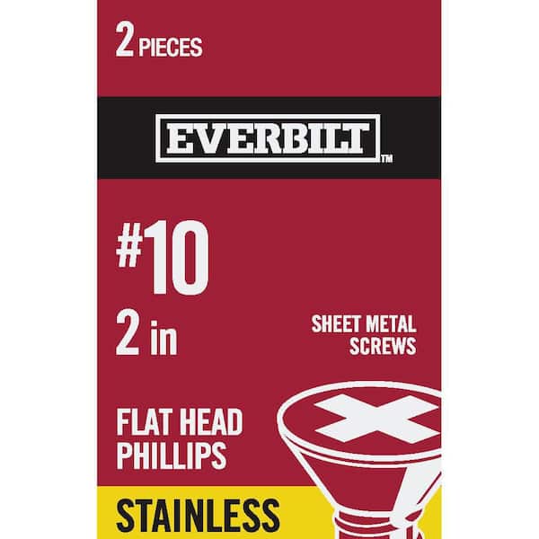 Everbilt #10 x 2 in. Stainless Steel Phillips Flat Head Sheet Metal Screw (2-Pack)