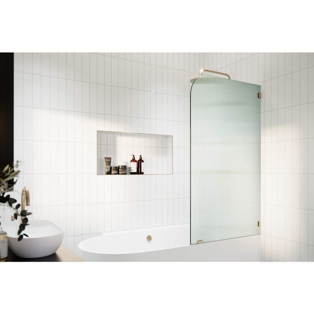 Aurora 30 in. W x 58.25 in. H Right-Hand Single Fixed Frameless Radius Tub Door in Brushed Bronze with Fluted Glass price history on PriceWatchPro