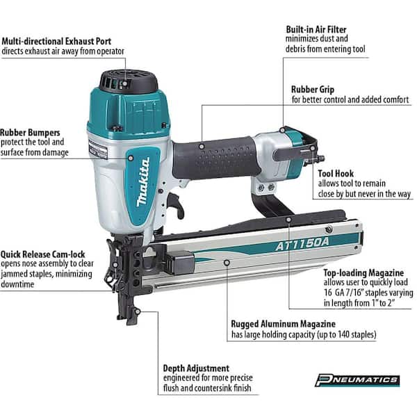Master Mechanic Pneumatic 16 Gauge 7/16 Inch Medium Crown Upholstery Stapler  With Tool Free Depth Adjustment System And Quick Release Nose : Target