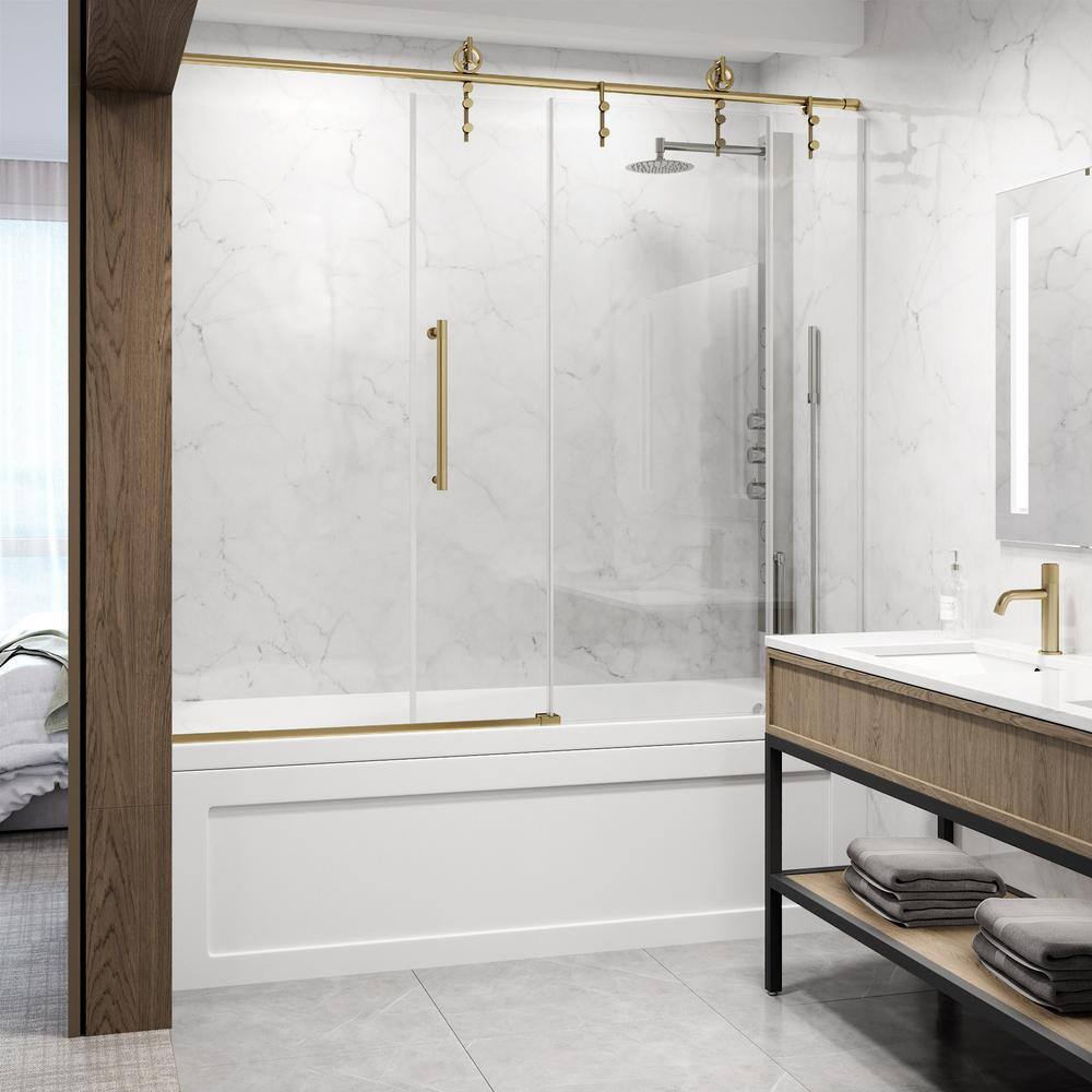 Hamilton Matte Brushed Gold Frameless Sliding Tub Door