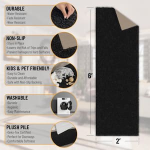 Studio Collection Non-Slip Rubberback Solid Soft Black 2 ft. x 6 ft. Indoor Runner Rug