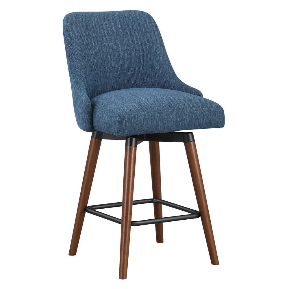 Bagford 26" Swivel Counter Stool with Blue Fabric and Espresso Wood Legs
