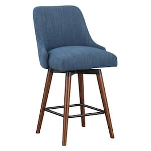 Bagford 39.75 in. Medium Espresso Wood Frame Swivel Counter Bar Stool with Navy Fabric Seat