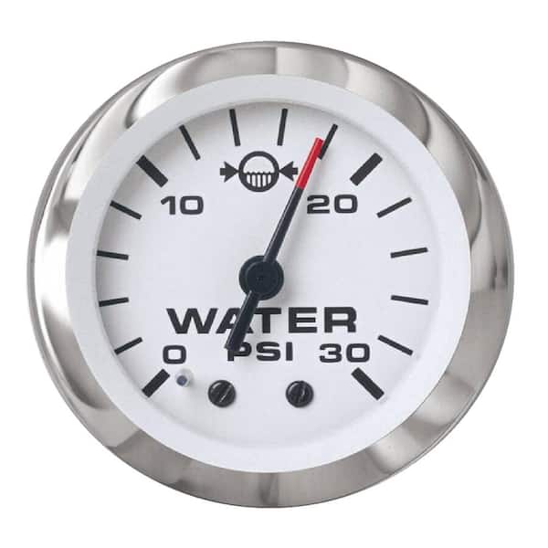 Lido 2 in. White and Stainless Steel Outboard Motor 0 PSI - 30 PSI Dial Range Water Pressure Gauge