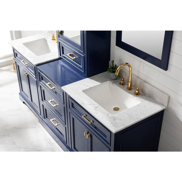 Design Element Milano 84 In W X 22 In D Bath Vanity In Blue With Carrara Marble Vanity Top In White With White Basin Ml 84mc Blu The Home Depot