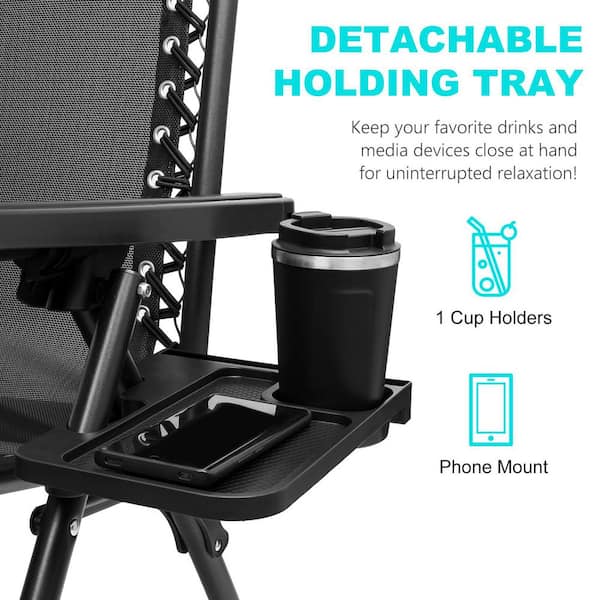 twocorn 2-Pieces Black Steel Folding Recliner Zero Gravity Outdoor