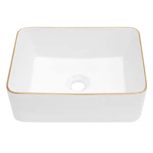 16 in . Rectangular Bathroom Vessel Sink in White Gold Ceramic