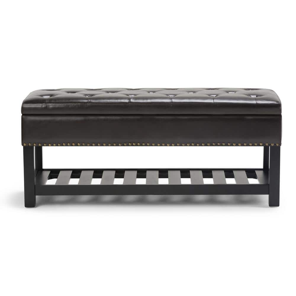 Tanners Brown Tufted Faux Leather Storage Ottoman Bench