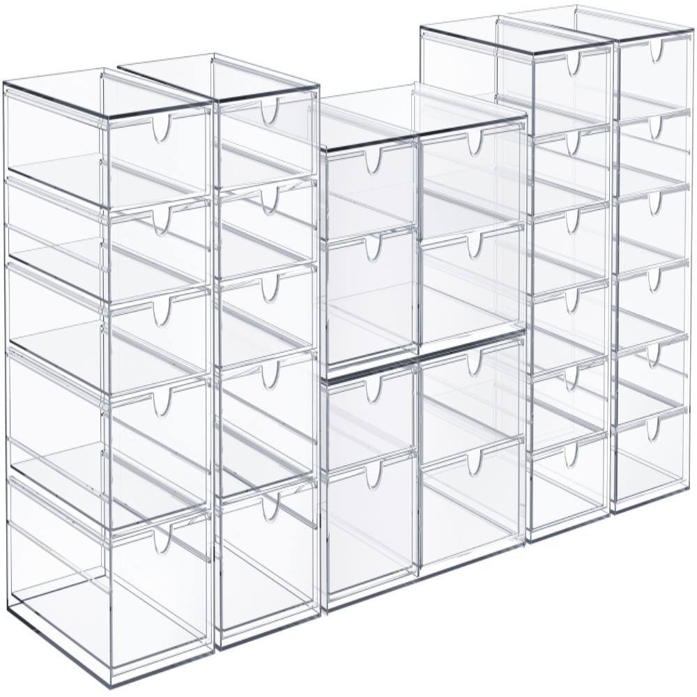 Stackable Organizer Storage Decore Drawers, Clear - 30 Drawers