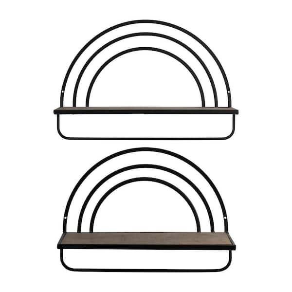 20 in. x 7 in. Brown/Black Manufactured Wood Rainbow Style Shelves Decorative Wall Shelf (Set of 2)