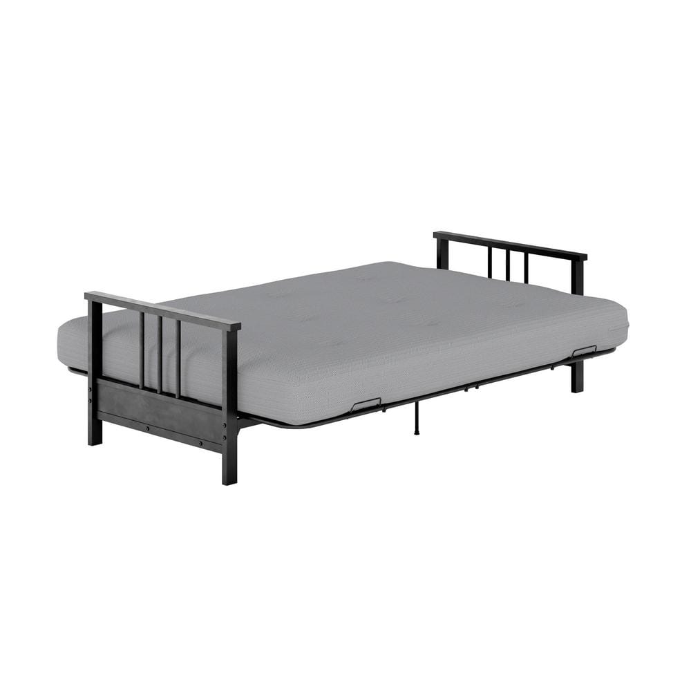 Harlow Full Black Metal Arm Tufted Herringbone Futon