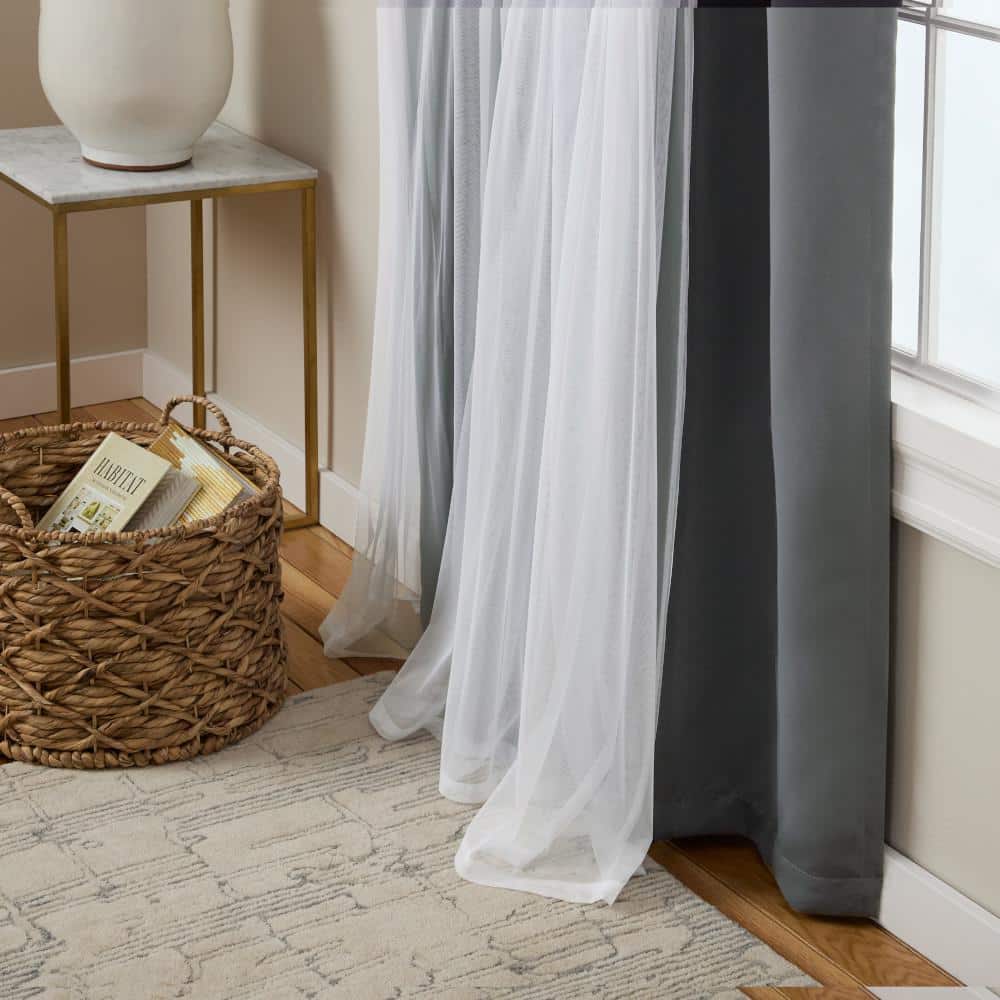 Talia Black Pearl and Cloud Gray Double Layer Blackout Grommet Curtains