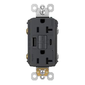 radiant 20 Amp 125-Volt Tamper Resistant GFCI Residential/Commercial Decorator Duplex Outlet with Type A/C USB, Graphite