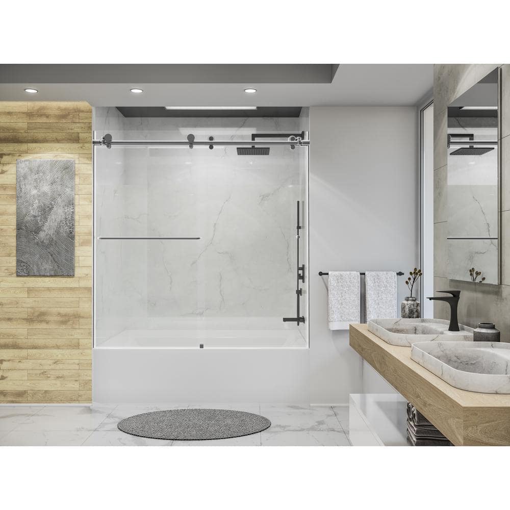 Eclipse 60" Matte Black Frameless Sliding Tub Door
